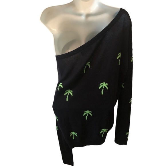 Hollister Navy Palm Tree All-Over Printed Sweater Long Sleeve Cotton Blend L NWT - Picture 4 of 5